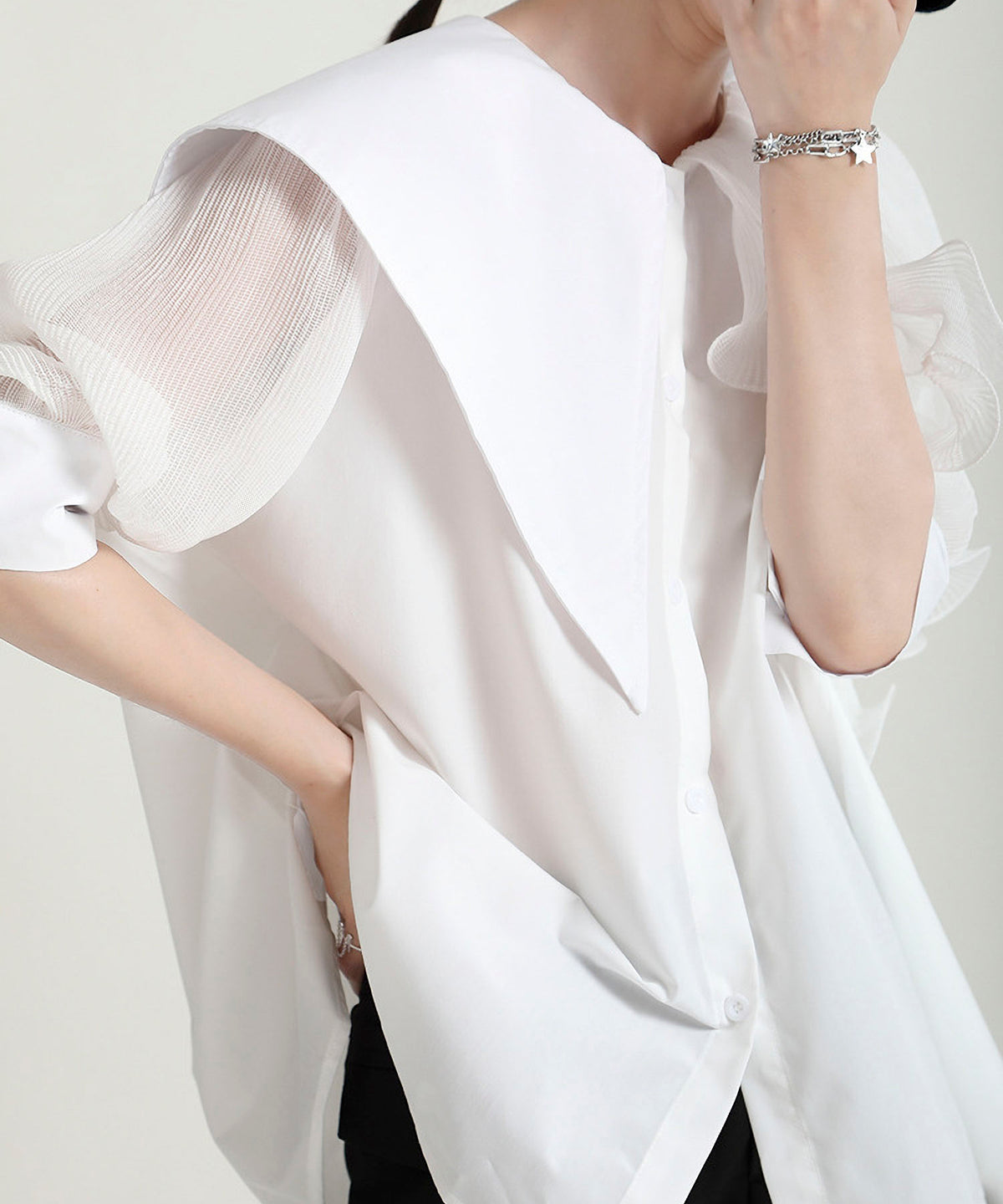 Ruffle Pleated Short Blouse