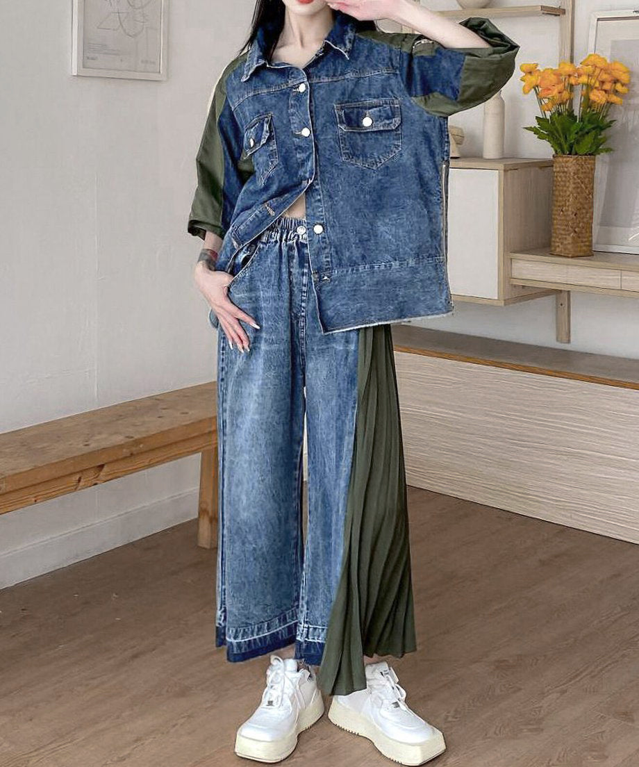 Side Pleat Denim Pants