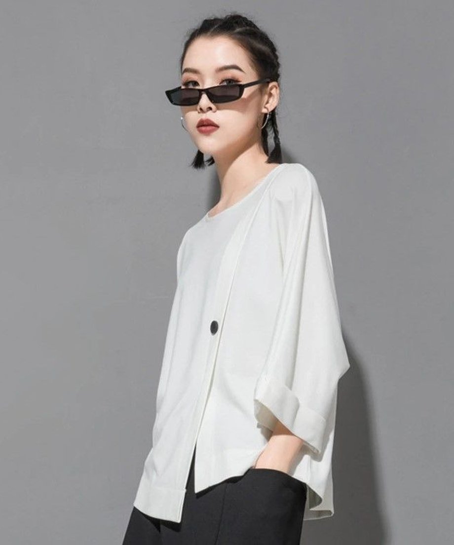 Asymmetric Button Boxy Top