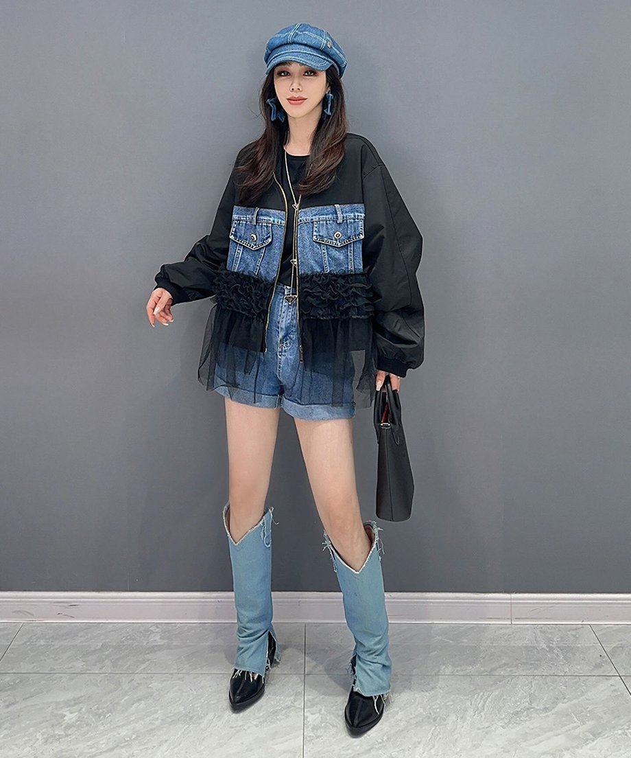 Denim Corset Tulle Layered Jacket