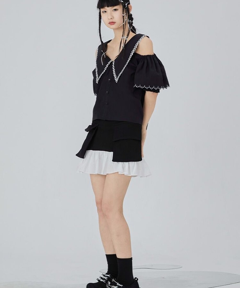 Lace Trim Cold Shoulder Blouse