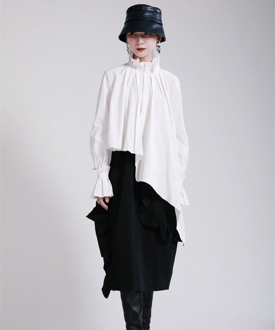 Pleated Asymmetric Volume Blouse