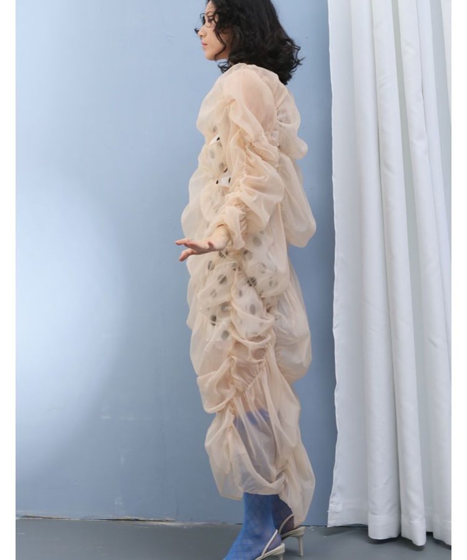Poplin Shirring See-through Dress