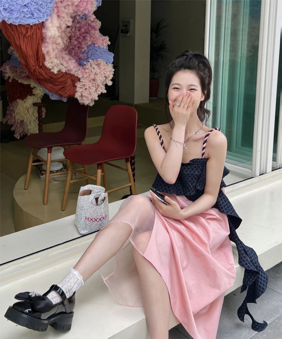 Ripple-fabric Ruffle Dress