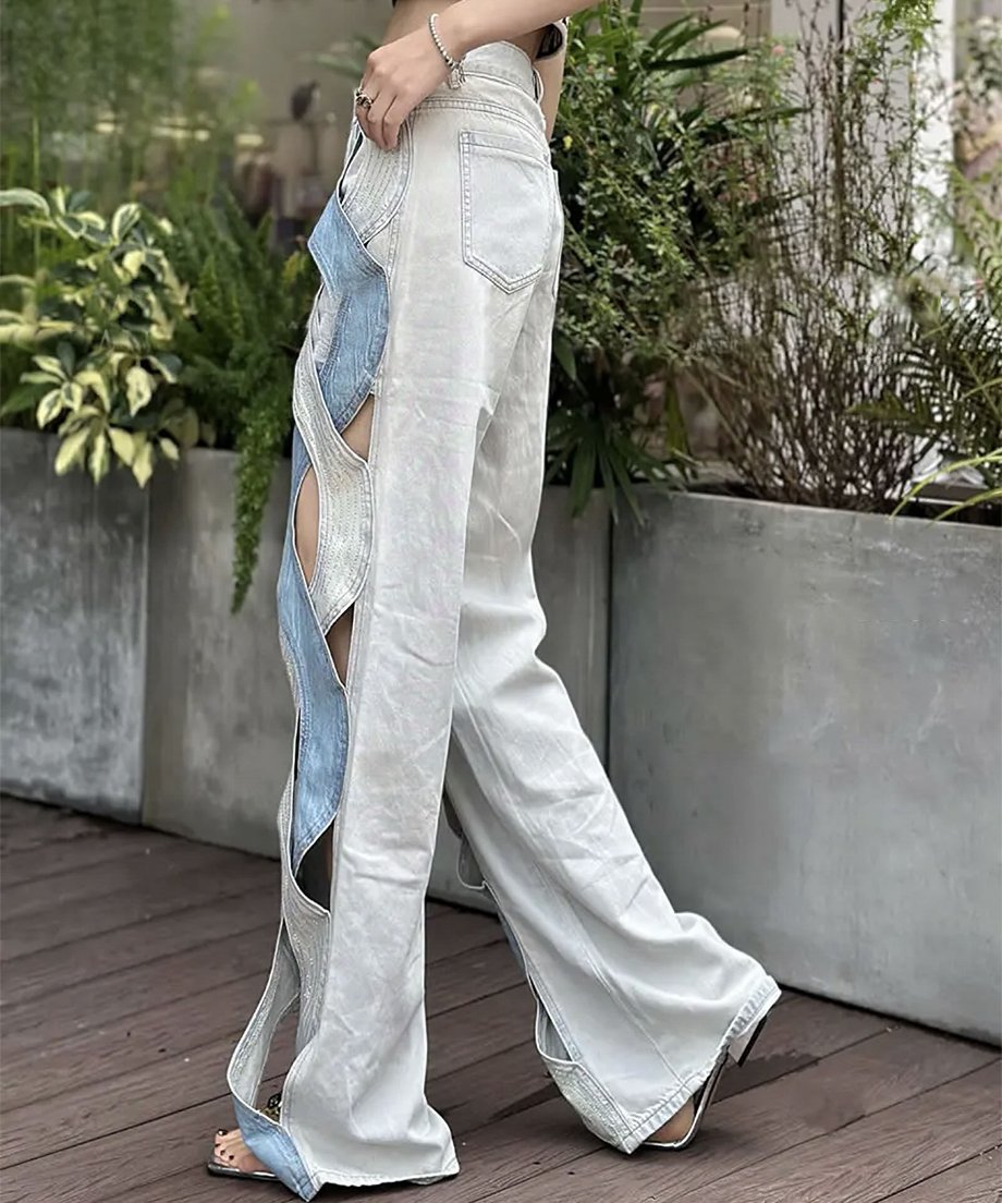 Wave Cut Denim Pants