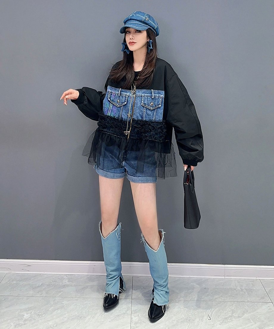 Denim Corset Tulle Layered Jacket