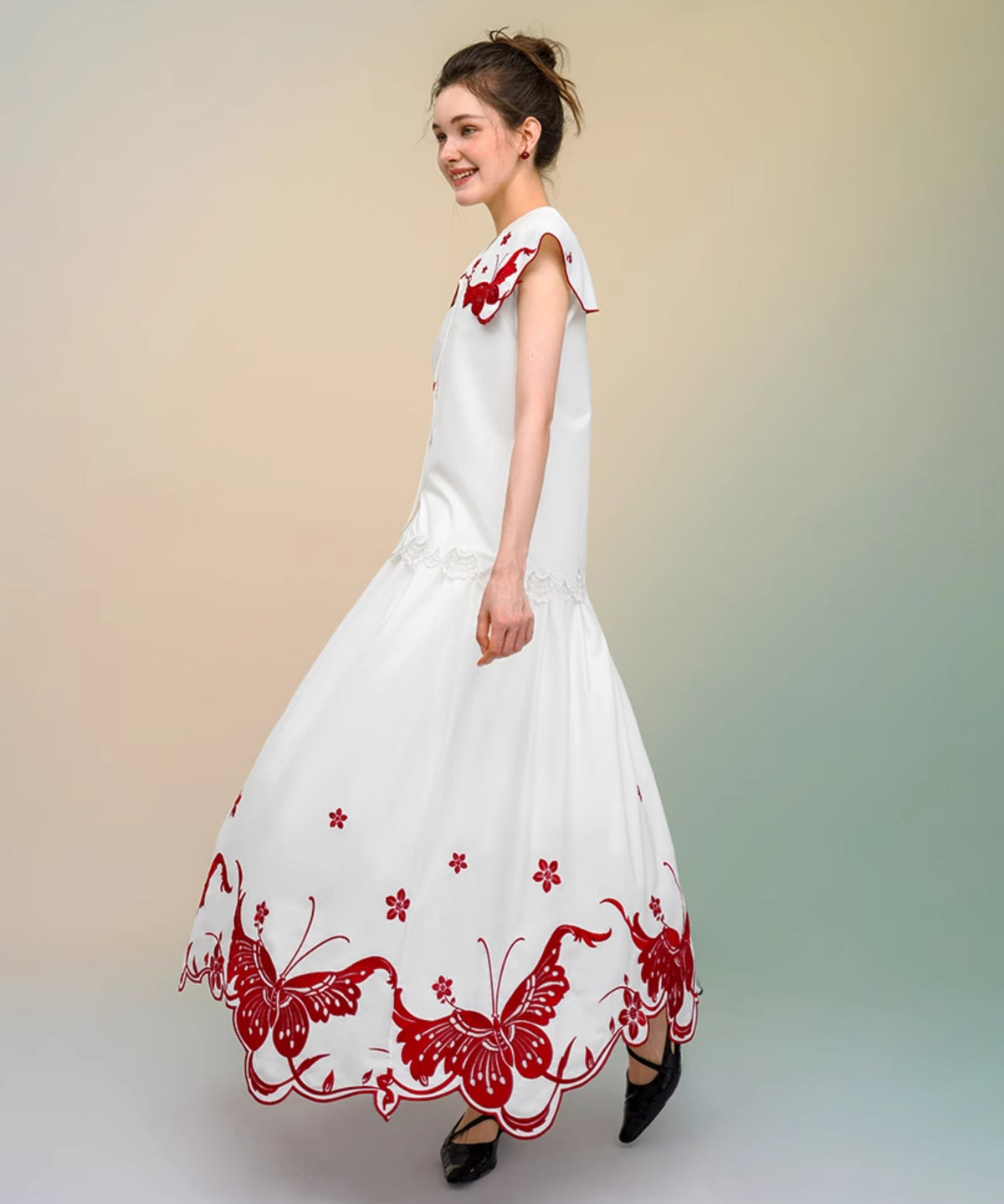 Butterfly Embroidery Collar Blouse