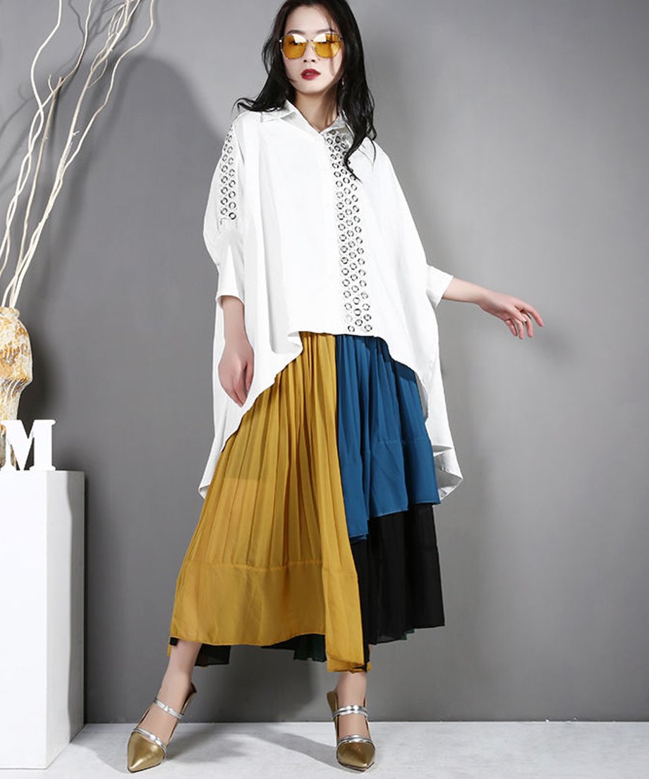 Color Block Pleated Skirt