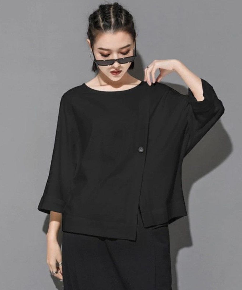 Asymmetric Button Boxy Top