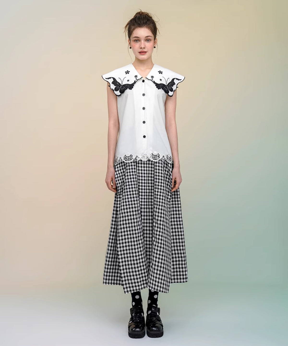 Butterfly Embroidery Collar Blouse