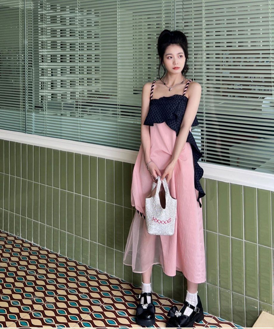 Ripple-fabric Ruffle Dress