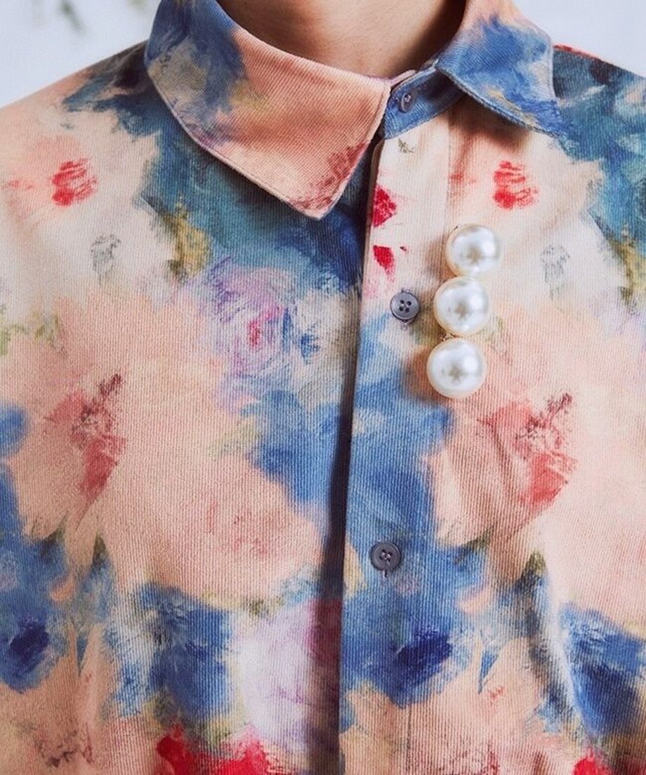 Watercolor Floral Drawstring Shirt Dress
