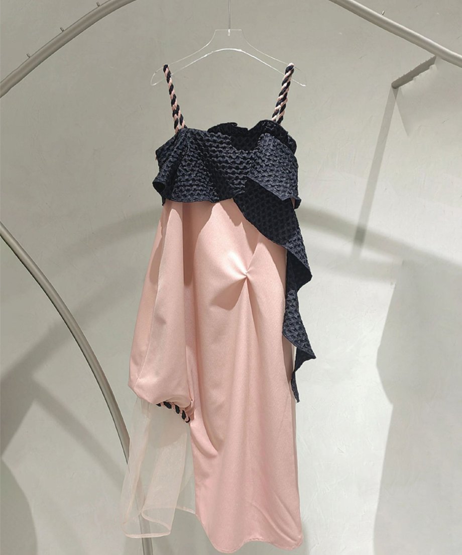 Ripple-fabric Ruffle Dress