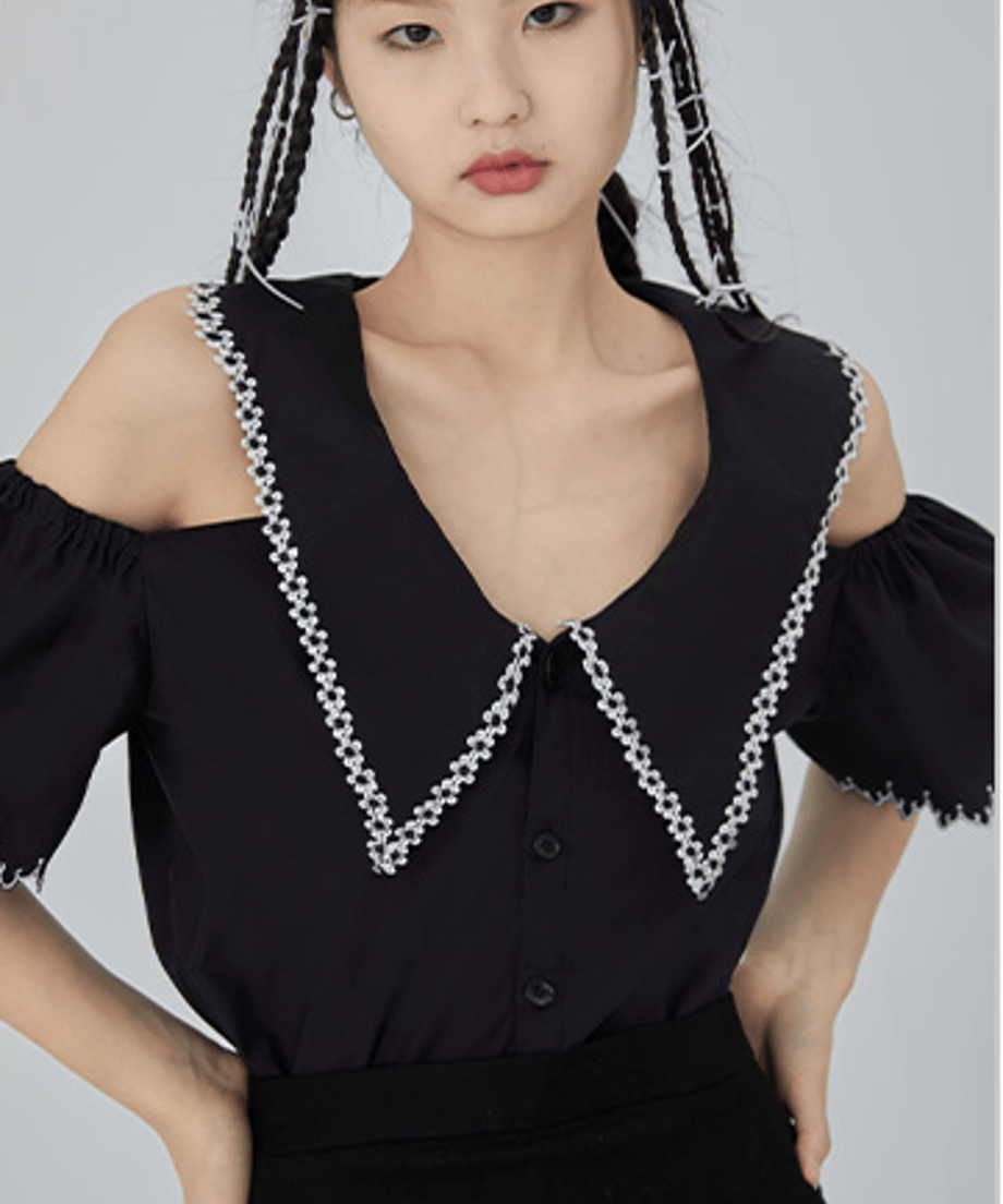 Lace Trim Cold Shoulder Blouse