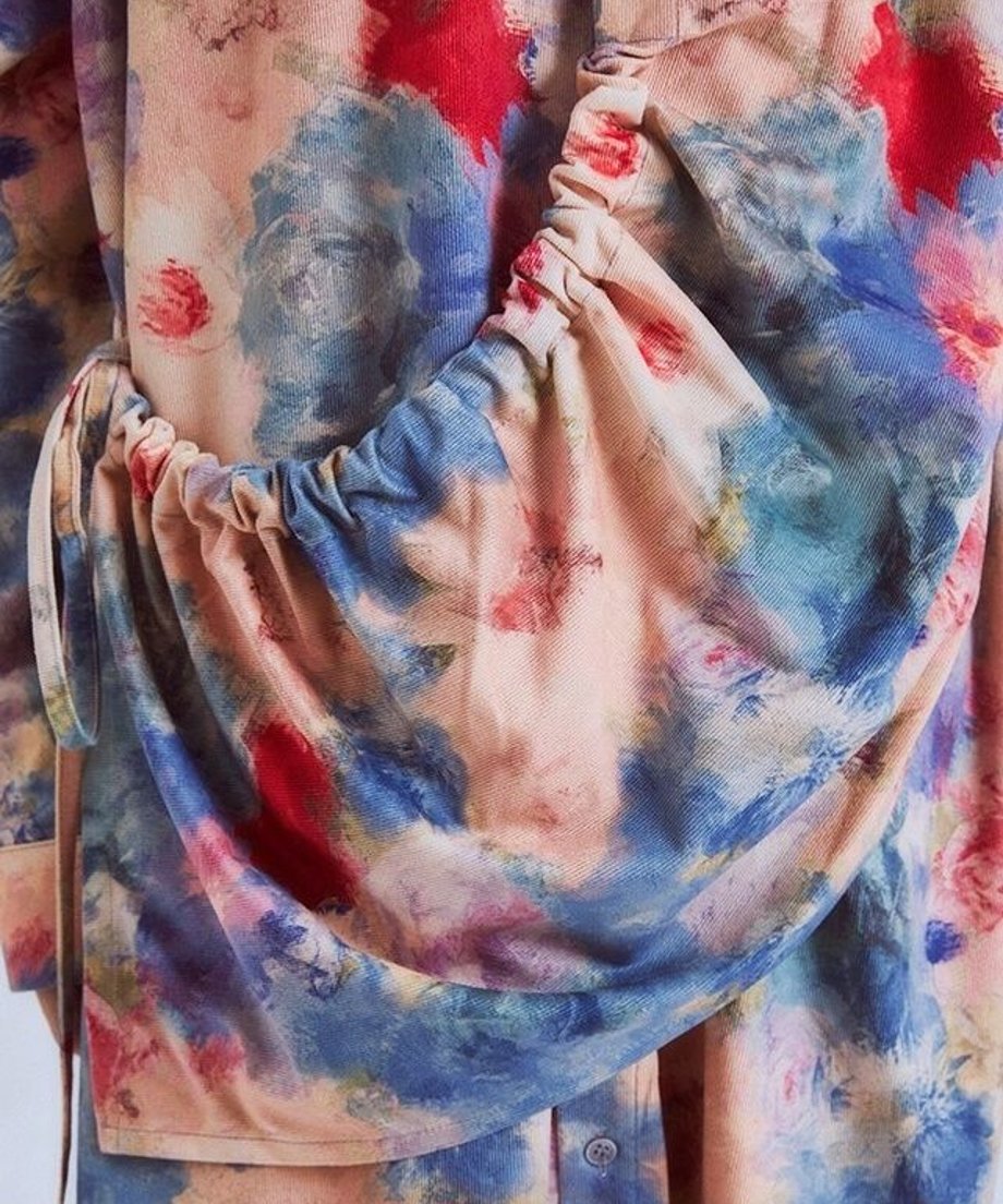 Watercolor Floral Drawstring Shirt Dress