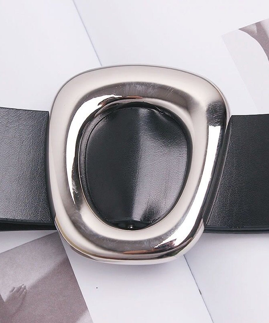 Bold Oval Metallic Buckle Wide Belt