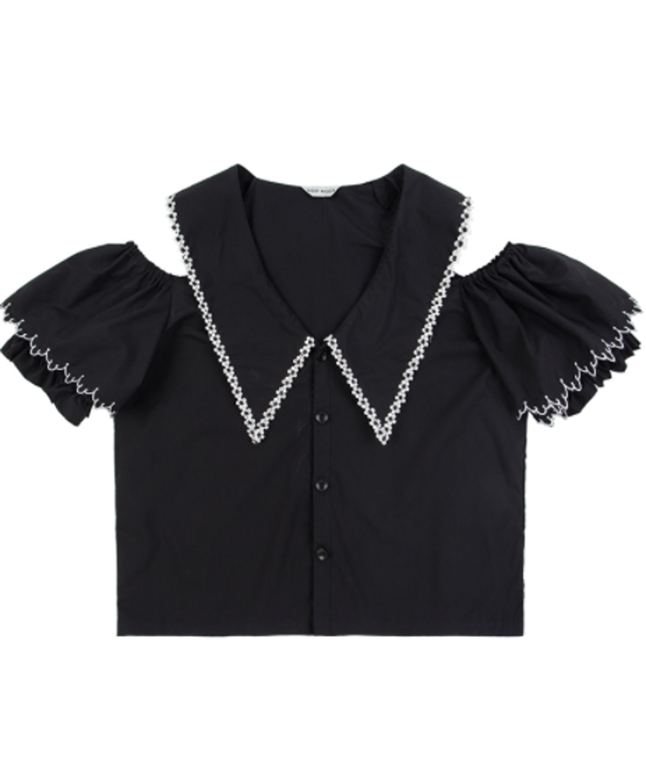 Lace Trim Cold Shoulder Blouse